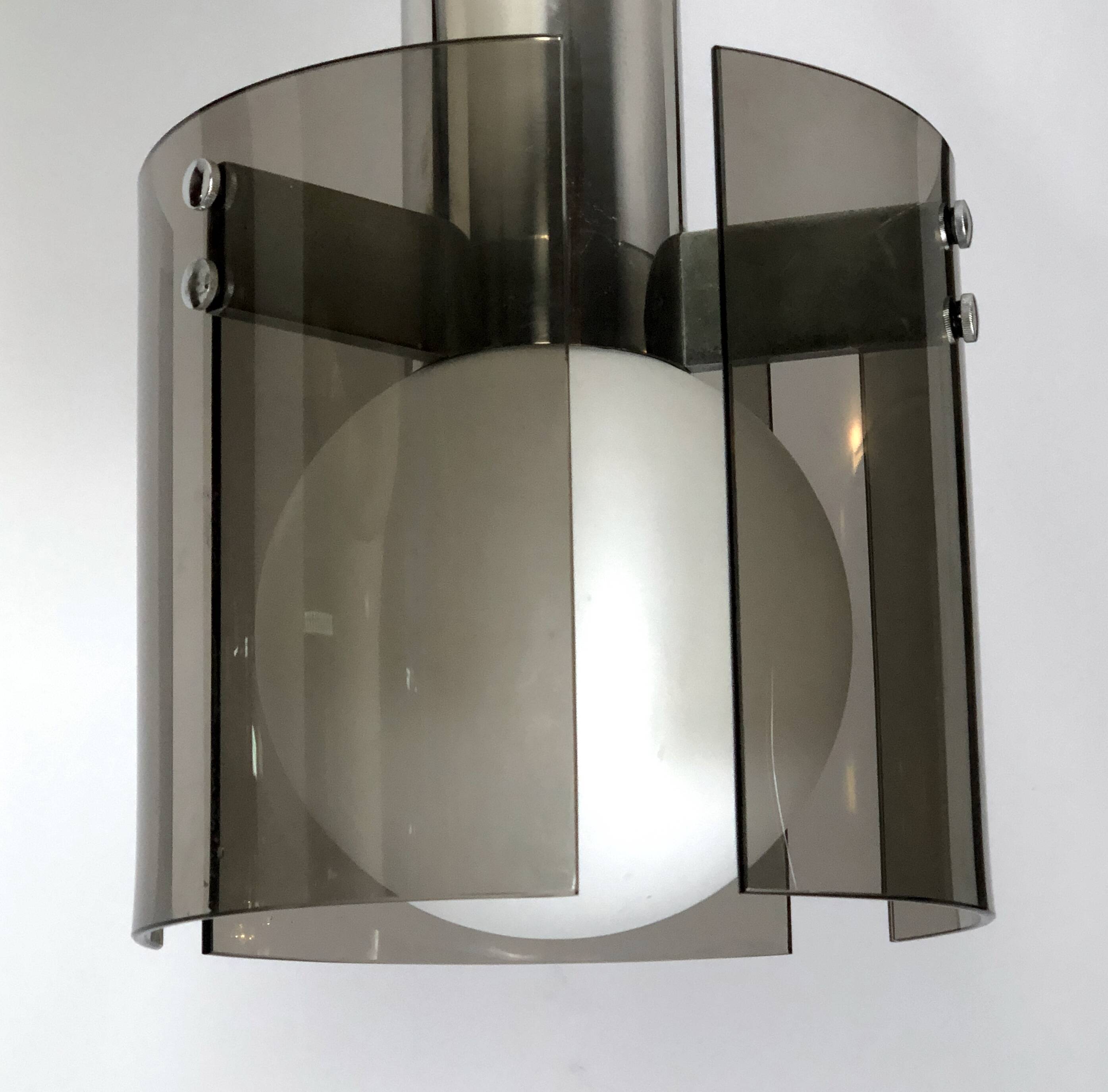 Veca, Italian vintage glass and chrome chandelier