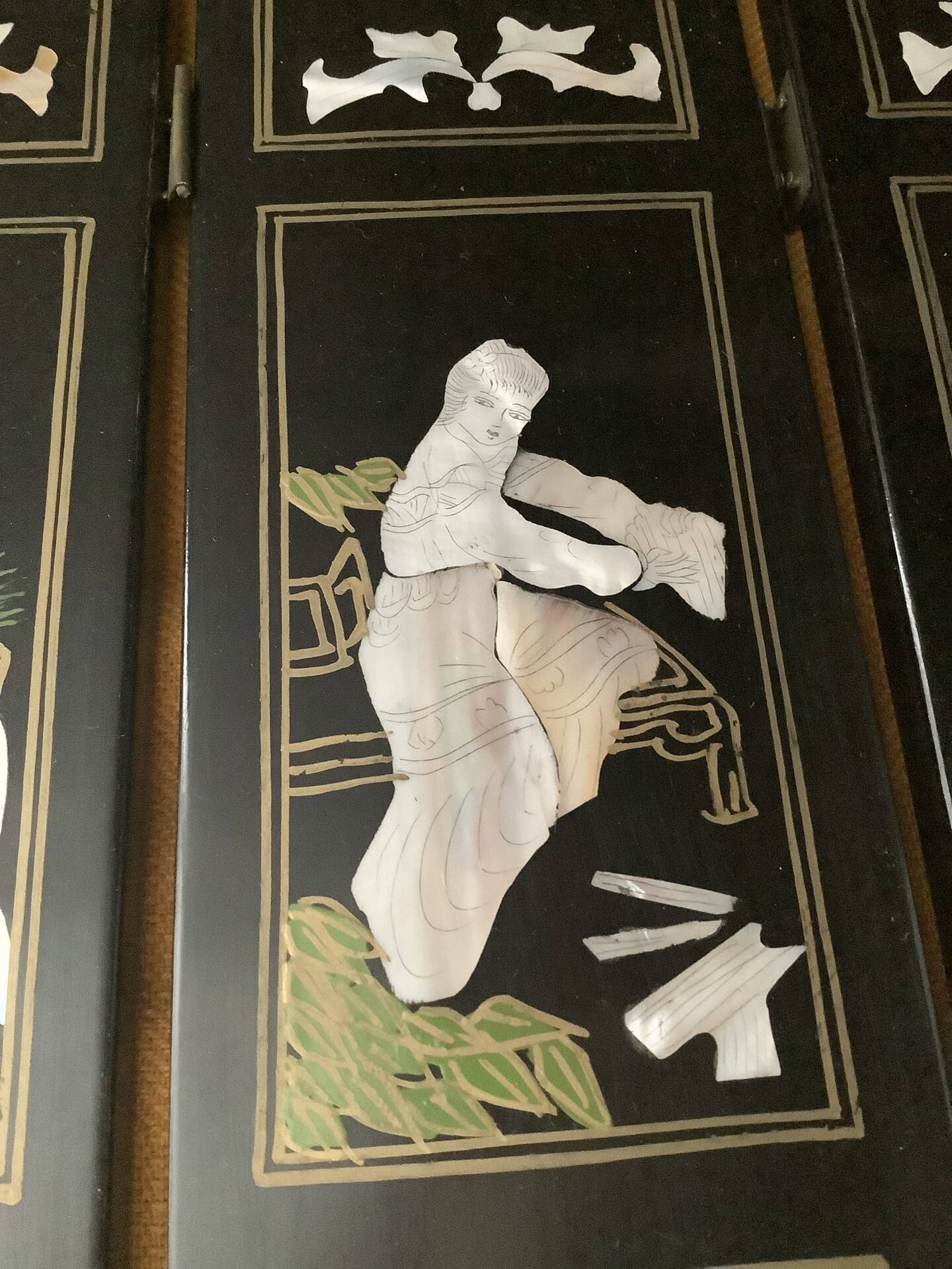 Mini Chinese folding screen Lacquered wood + inlays