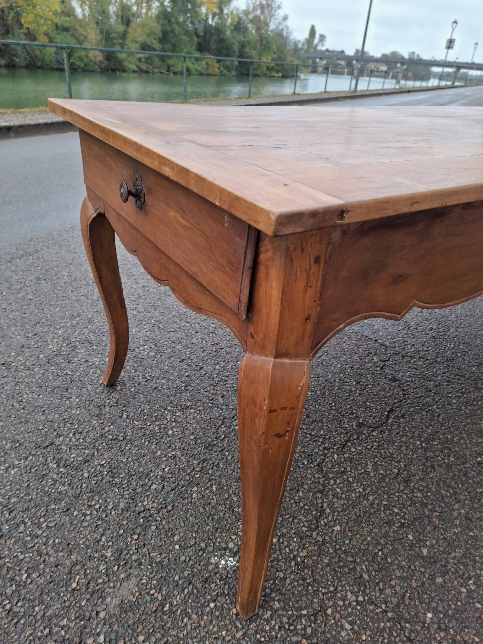 Rustic Louis XV farmhouse table in cherry wood, 1900s.