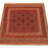 Traditional handwoven oriental carpet wool red blue rug- 120x128cm