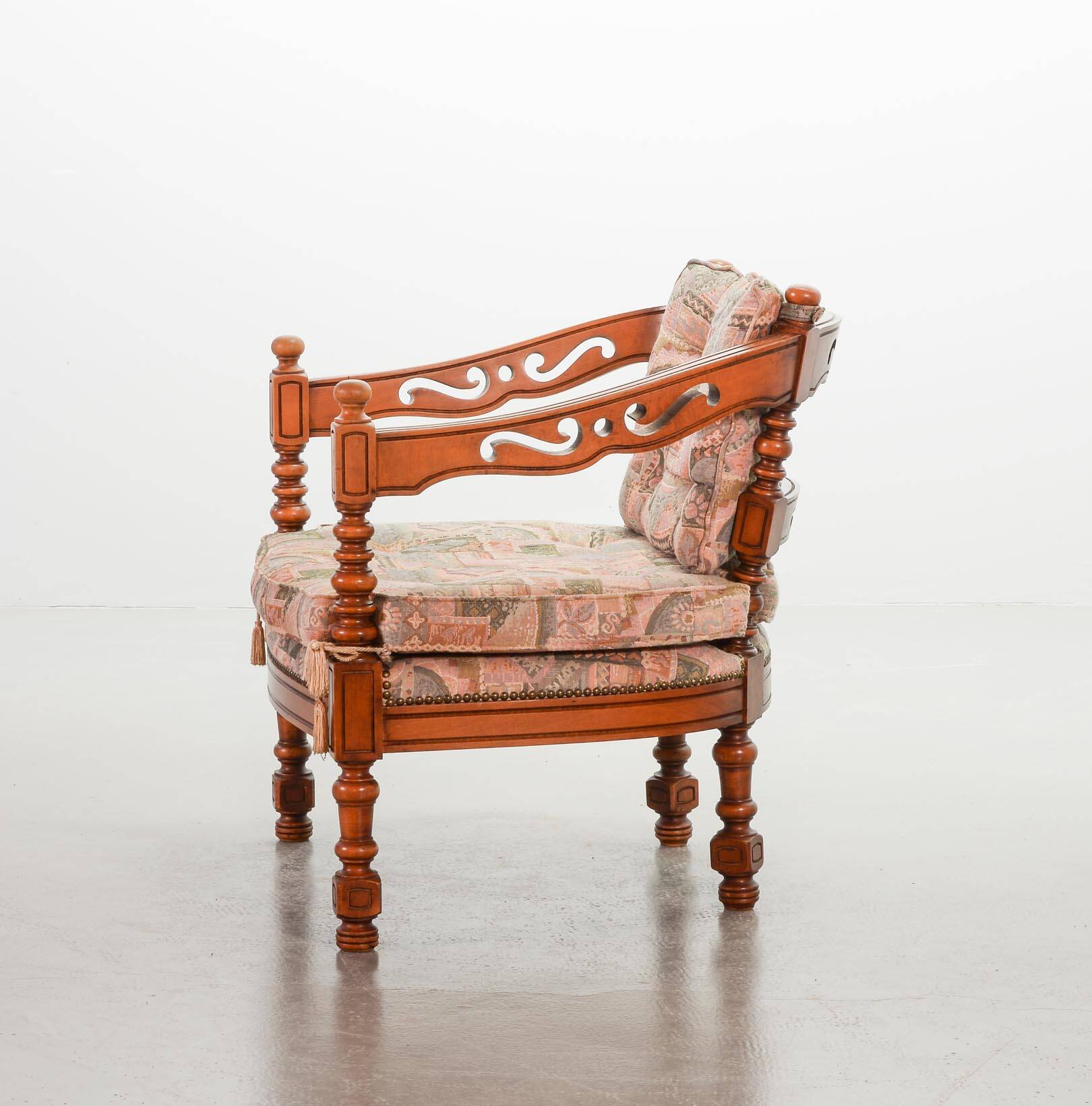 Giorgetti Gallery Collection Wooden Lounge Chairs w. Gobelin Upholstery 70s