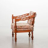 Giorgetti Gallery Collection Wooden Lounge Chairs w. Gobelin Upholstery 70s