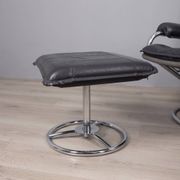 VINTAGE 1970S ARMCHAIR WITH FOOTREST IN METAL AND LEATHER, ITALIAN DESIGN