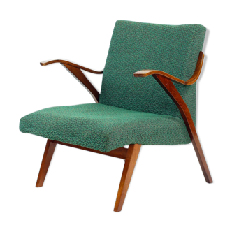 Bentwood armchair in original green fabric by Mier, 1964