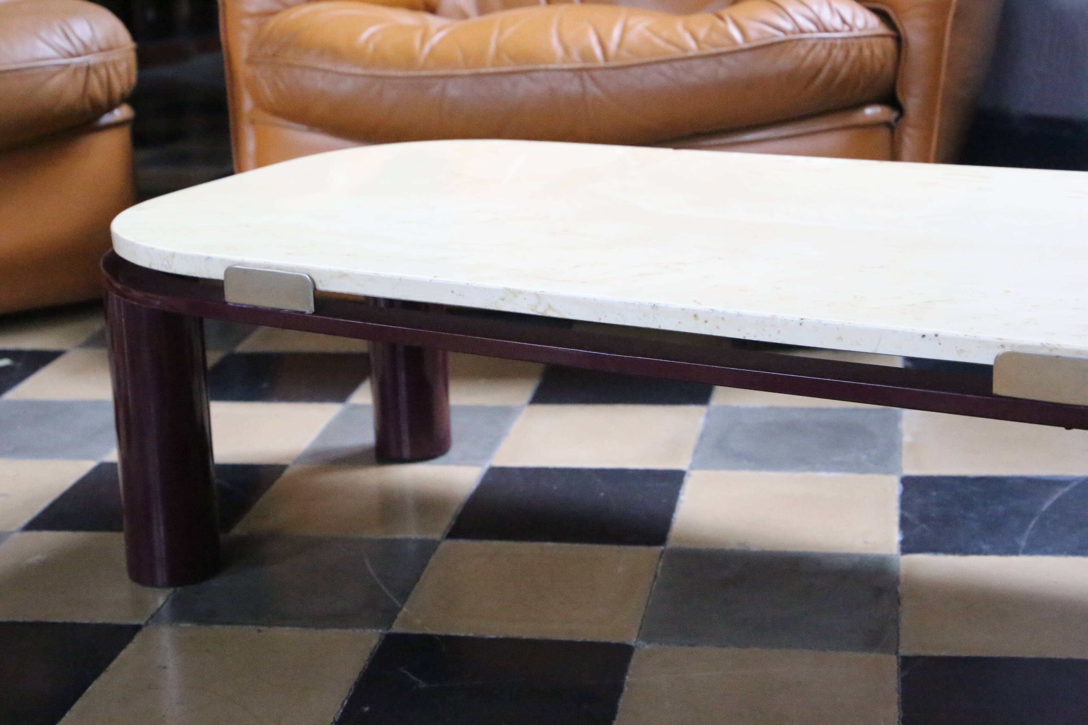 Roche Bobois Travertine and metal coffee table, 1980s