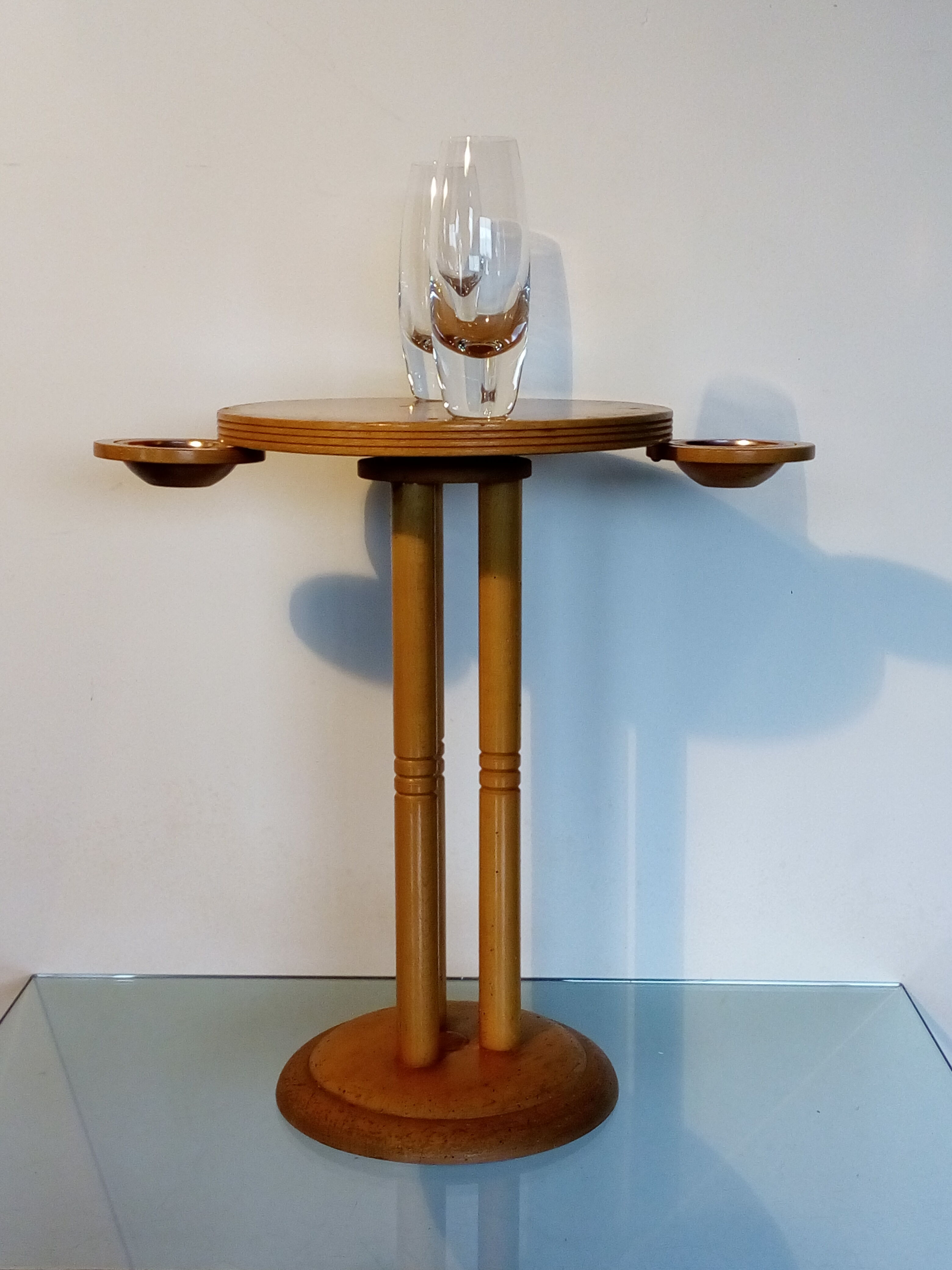 Small smoker's table, side table, Scandinavian blond wood, tripod, vintage 70'