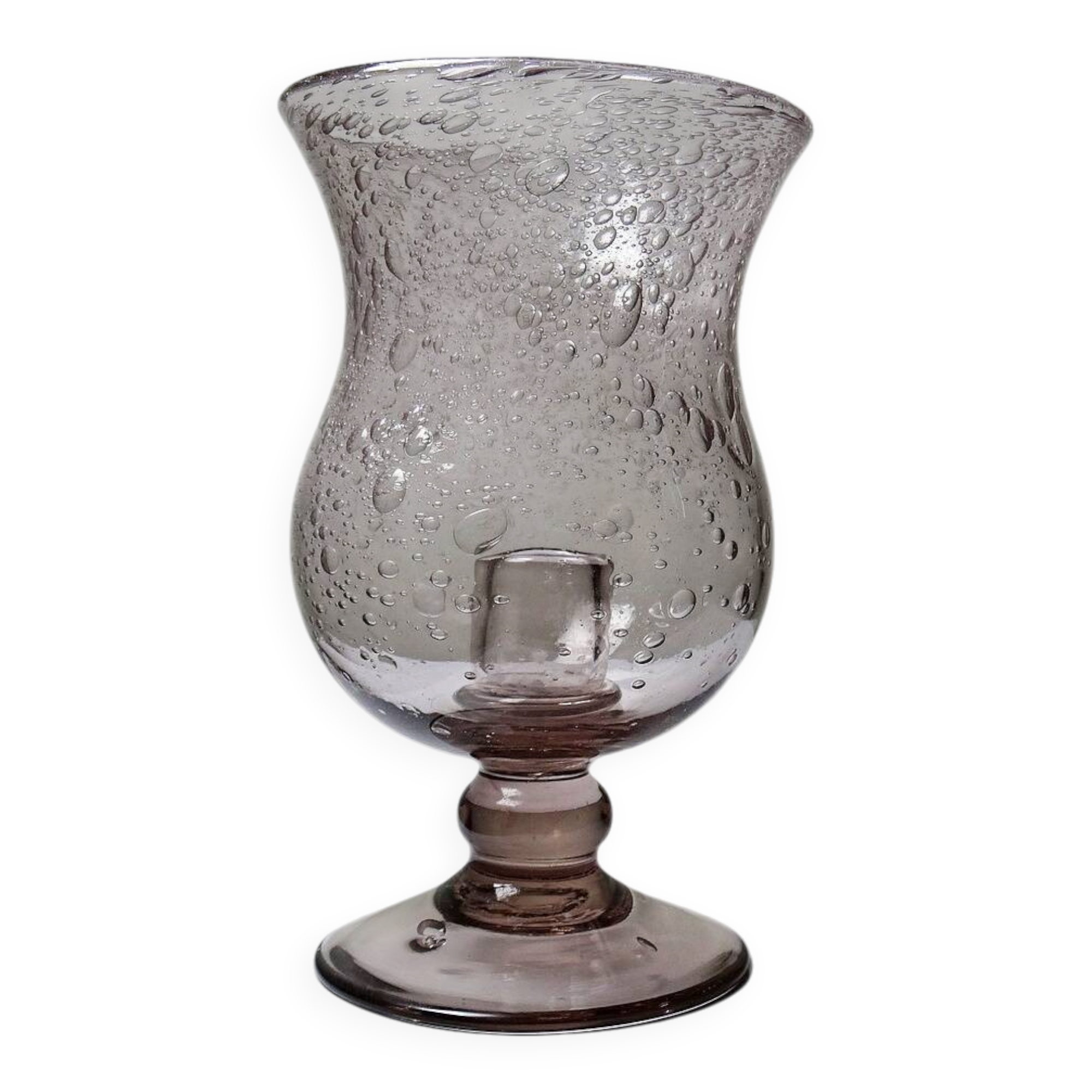 Vintage glass bubble photophore in pale amethyst, Biot style, 1970-1980.