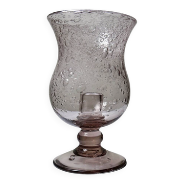 Vintage glass bubble photophore in pale amethyst, Biot style, 1970-1980.