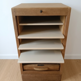 Solid oak filing cabinet with curtains