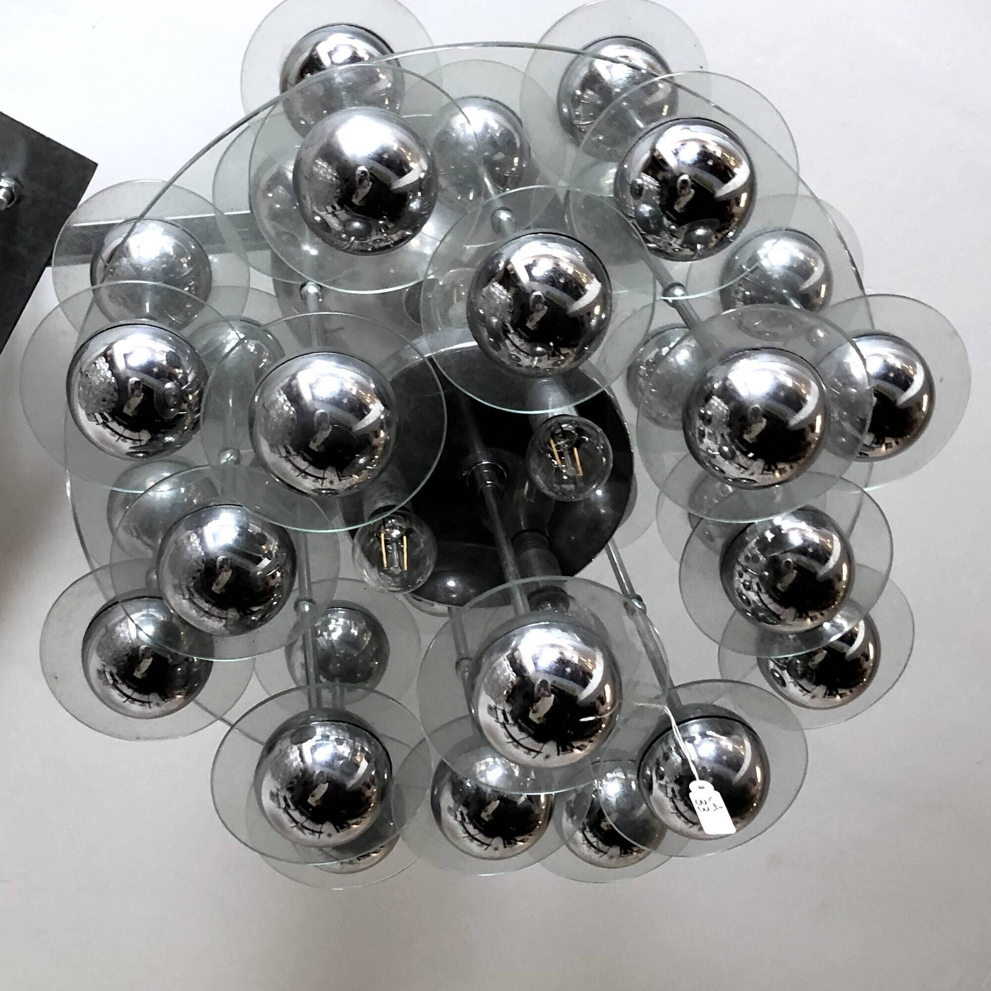 Reggiani, Vintage Italian Space Age Glass and Chrome Chandelier, 1970s