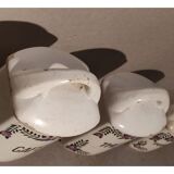 5 old art deco pots in vintage ceramic with spices, flour, pepper, coffee, tea, sugar