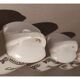 5 old art deco pots in vintage ceramic with spices, flour, pepper, coffee, tea, sugar