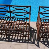 Ensemble salon de jardin une Banquette et un Fauteuil en bois Vintage