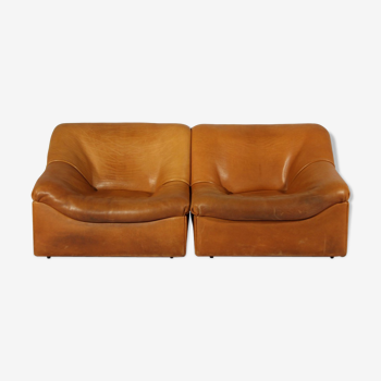 Lot of two armchairs DS-46 Sede thick Buffalo, 1970 leather s