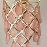 70s gold metal and pink tassel pendant light