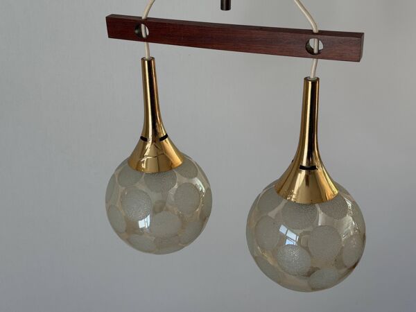 Suspension à double tête Ball and Ball et base métallique en teck, années 1960, Allemagne