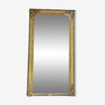Miroir ancien 207cm/113cm de cheminée doré à la feuille d’or époque début 19ème, glace pas d’origine, parquet au dos.