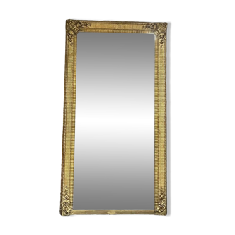 Antique 207cm/113cm fireplace mirror gilded with gold leaf from the early 19th century, glass not original, parquet flooring on the back.