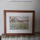 watercolor signed René Lacaze Farmyard