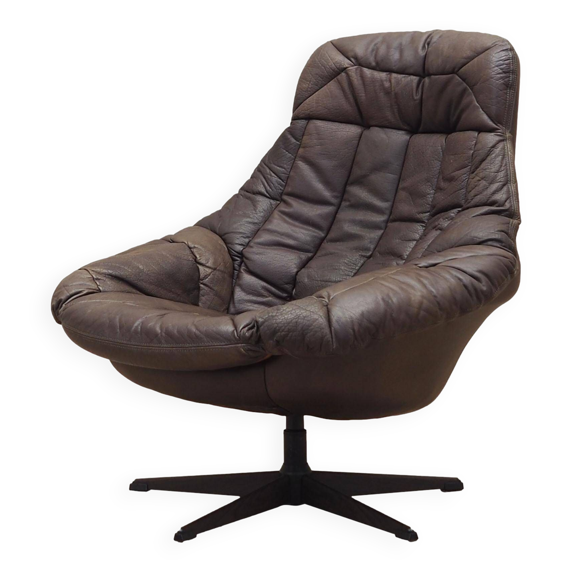 Leather swivel armchair, Danish design, 1960s, designer: H.W. Klein, manufacture: Bramin