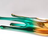 Green and Amber Murano Glass Centerpiece Vase, Italy