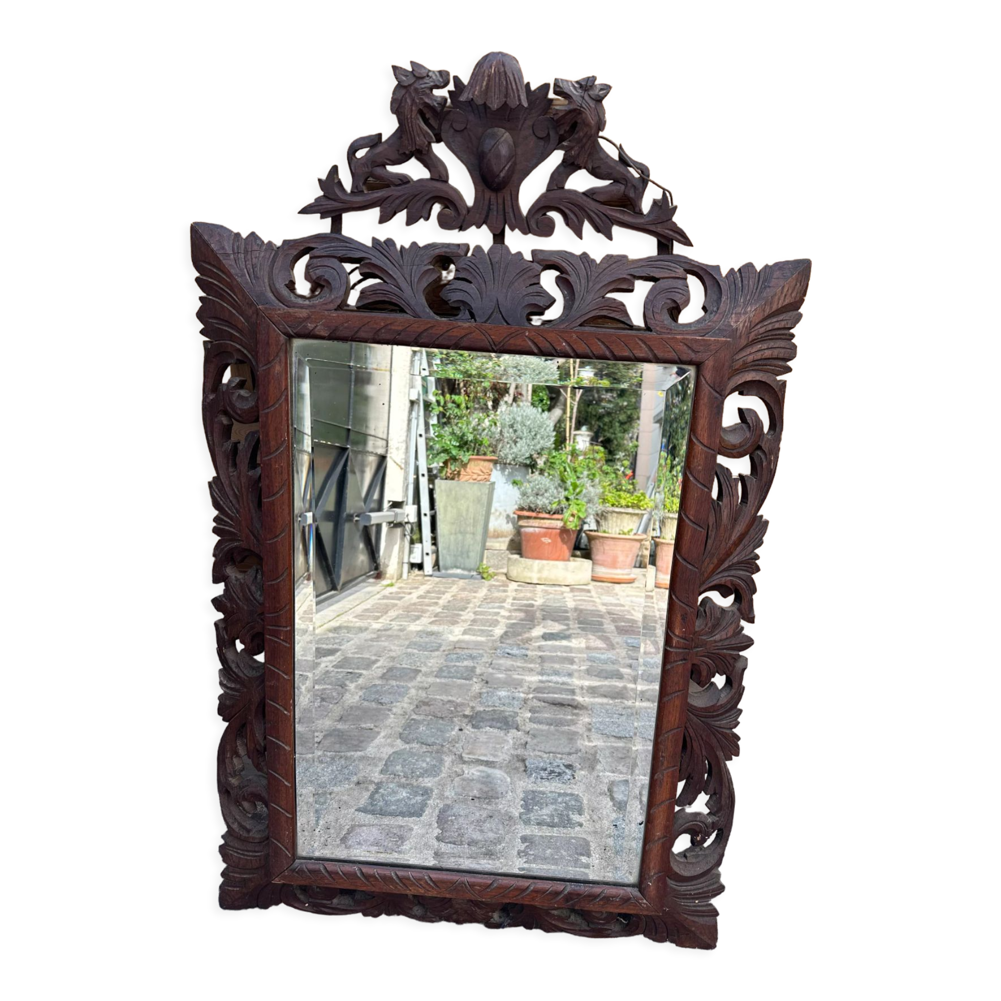Carved wooden mirror - beveled ice - early twentieth century