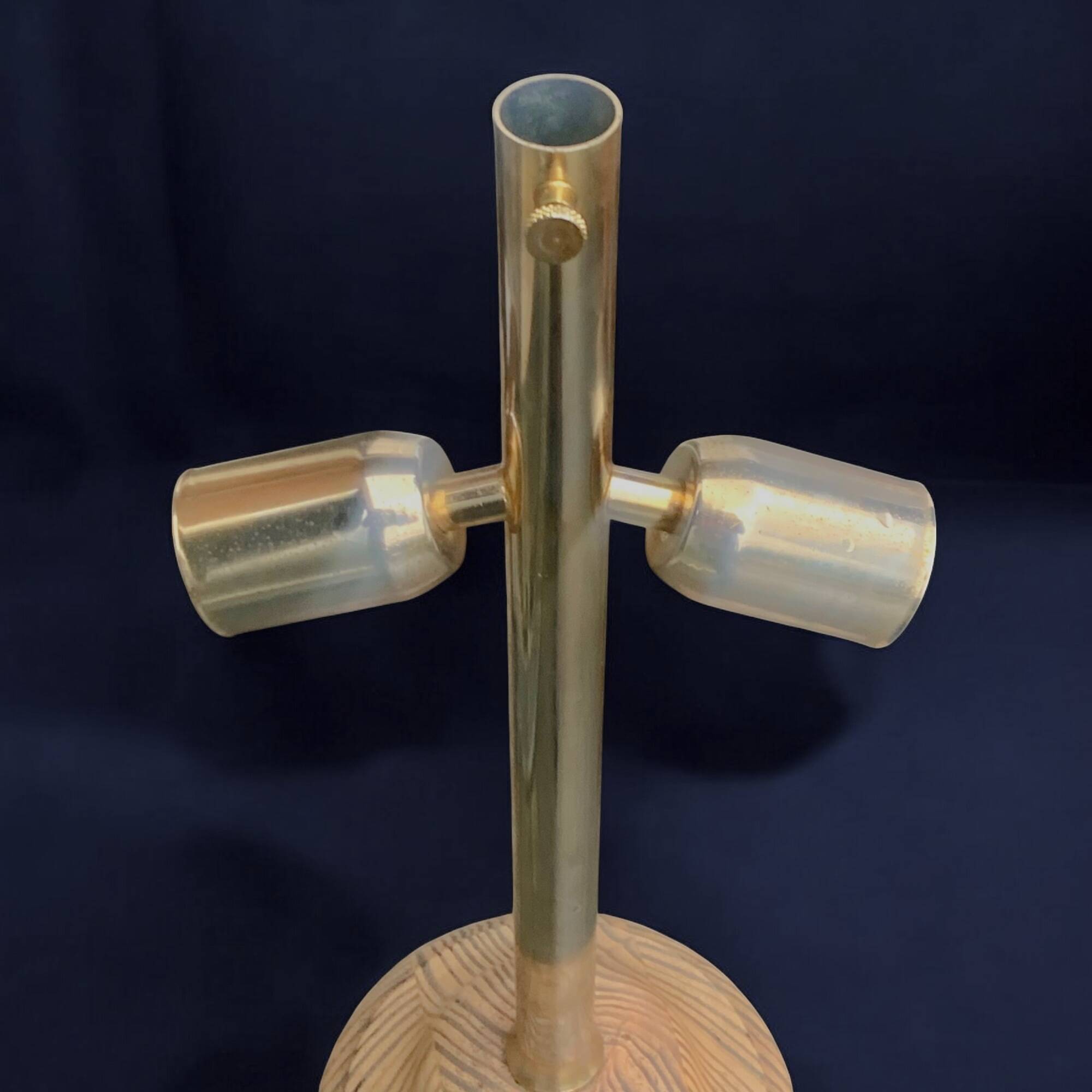 Large vintage lamp base in solid wood and chrome metal