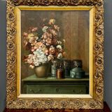 Still life with flowers. signature. in a beautiful, expensive setting.