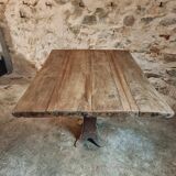 Antique solid oak table on cast iron base – France, 18th century