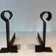 Important Pair of Modernist Wrought Iron Andirons with Ring Finials