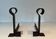 Important Pair of Modernist Wrought Iron Andirons with Ring Finials