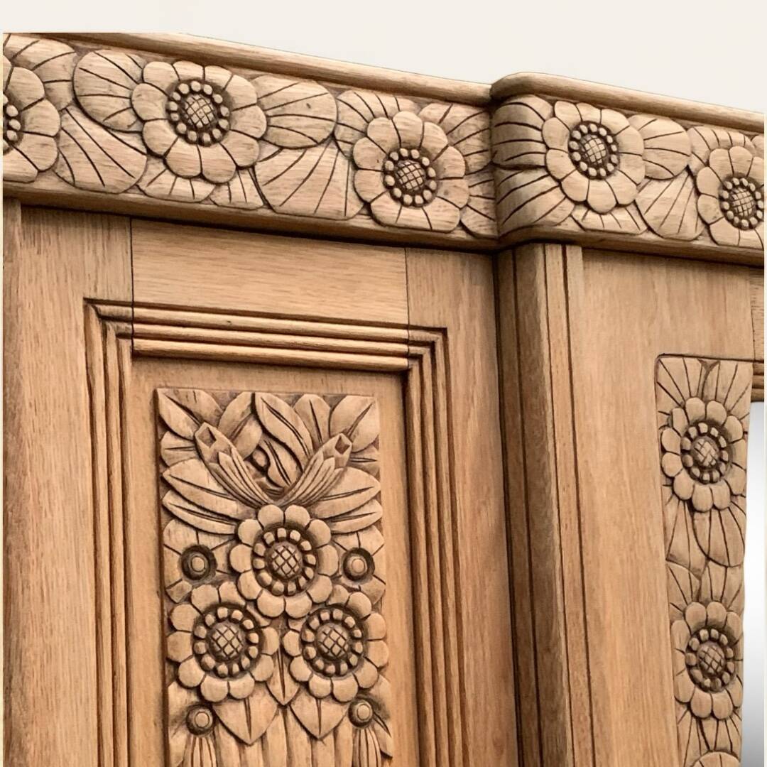 Parisian Art Deco style wardrobe in solid raw oak, 1950