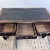 Louis XIII style oak desk stamped Mombro Ainé 19th century