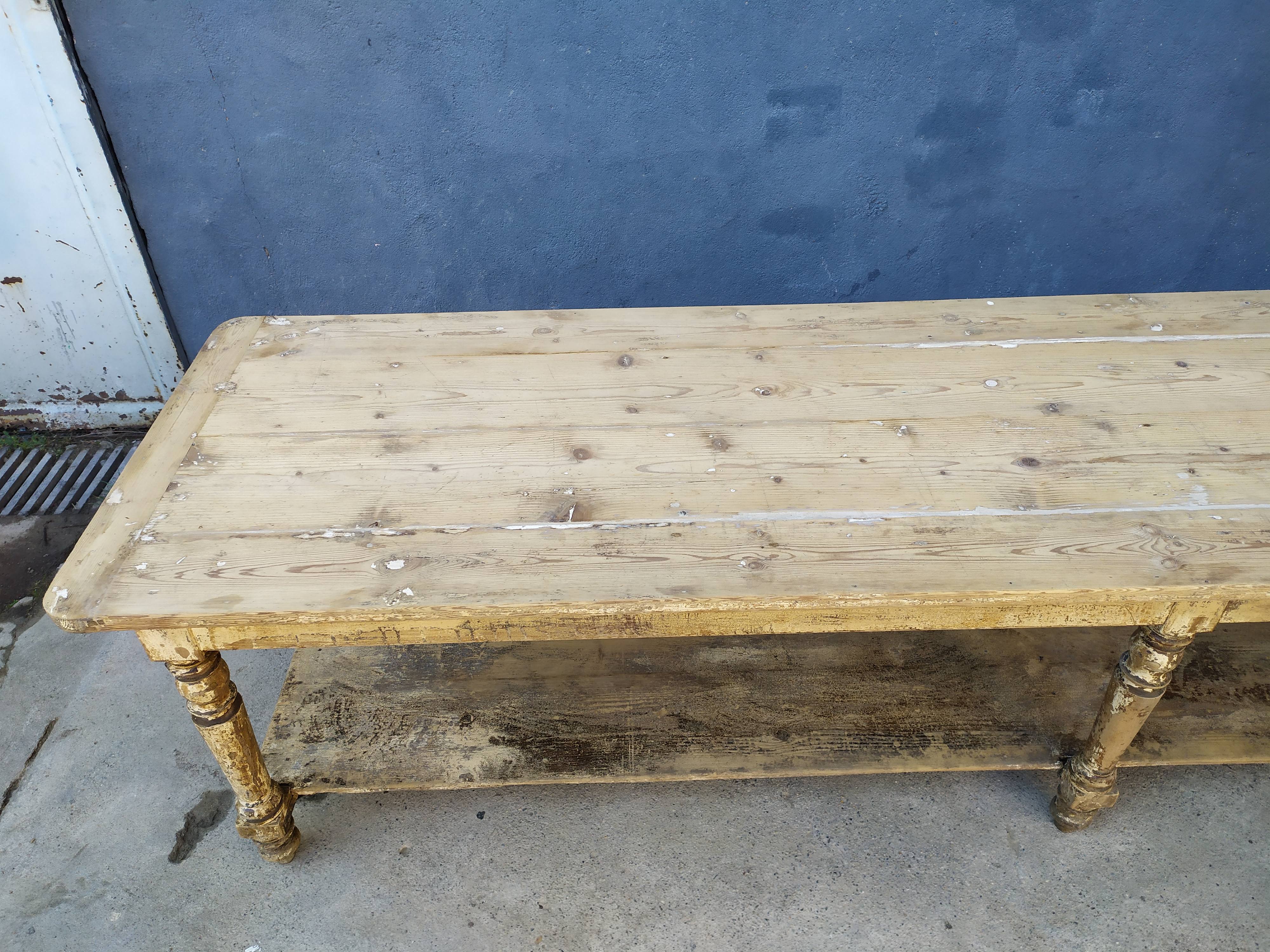 Table de métier drapière sapin décapé 3m