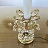 Paire de lampes fleurs , Hollywood Regency, cristal et laiton doré, 1970