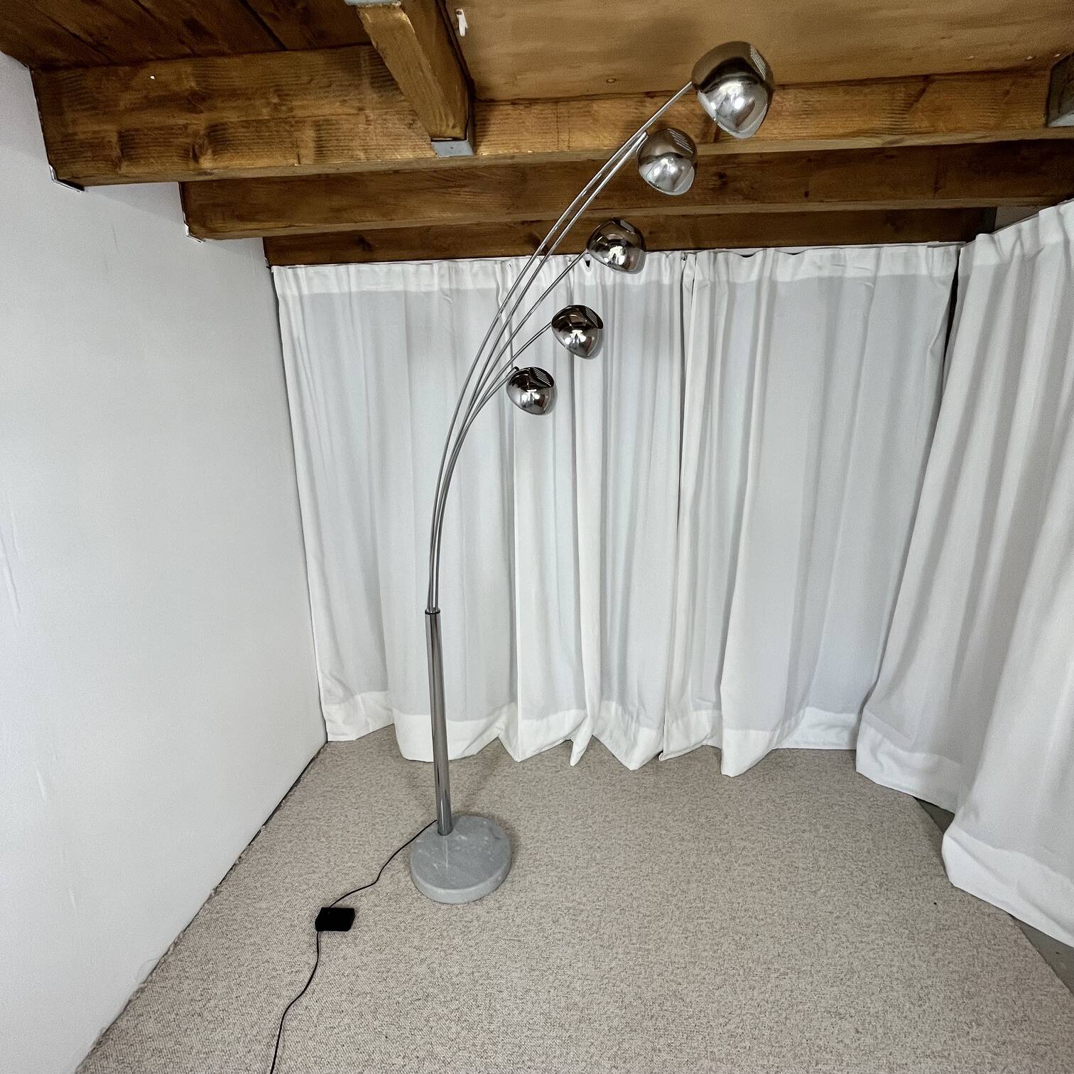 Arc floor lamp with wooden base and 5 lights Agemob MCM style
