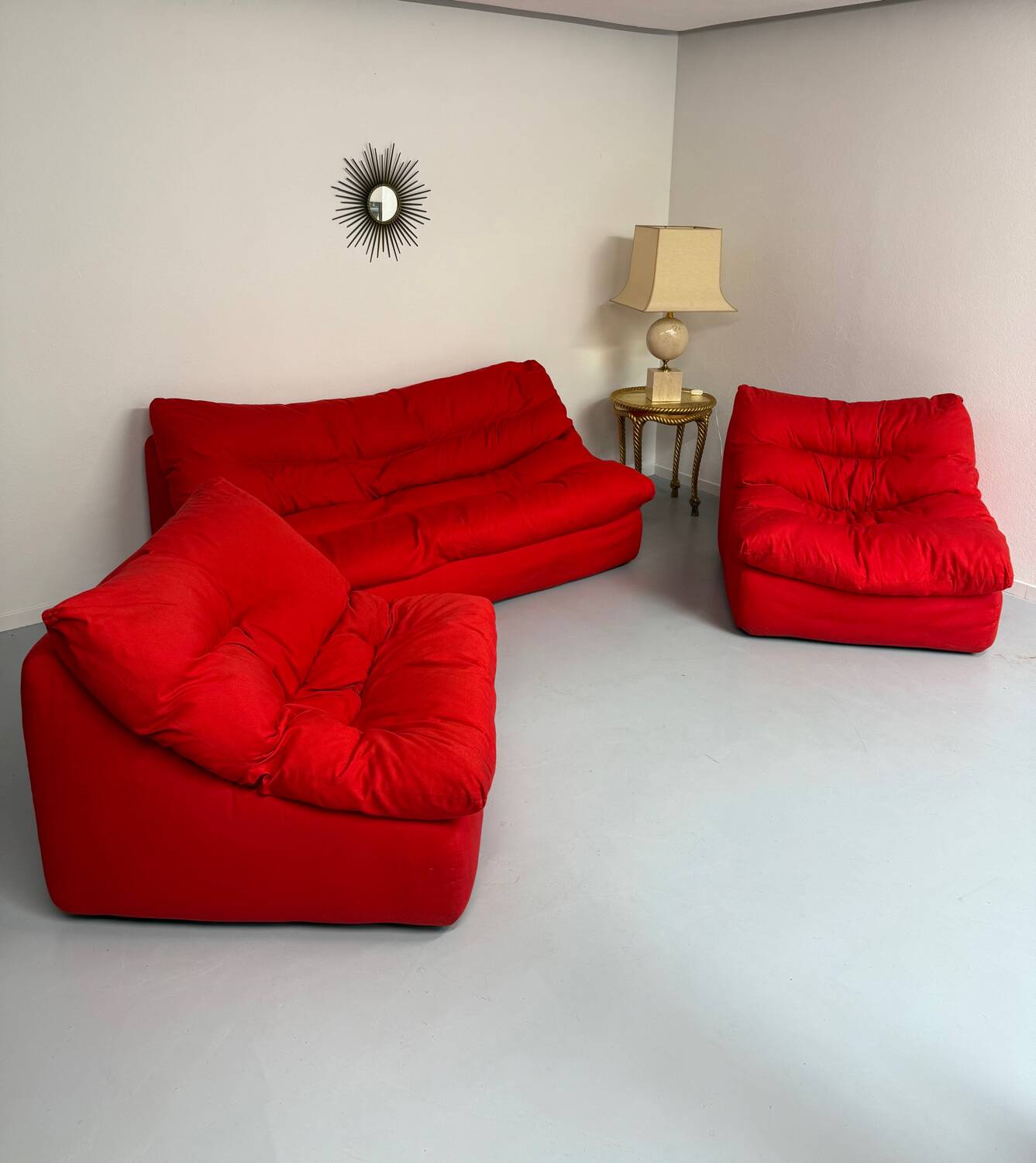 Living room sofa and 2 armchairs French design Steiner 70s vintage fabric