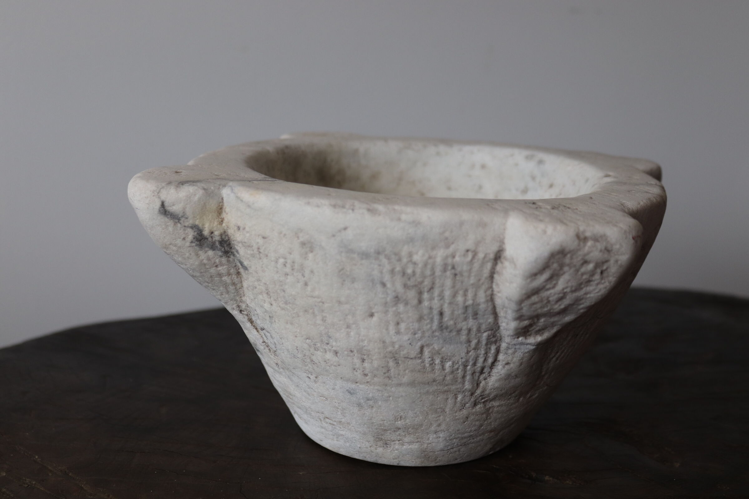 Antique white marble mortar