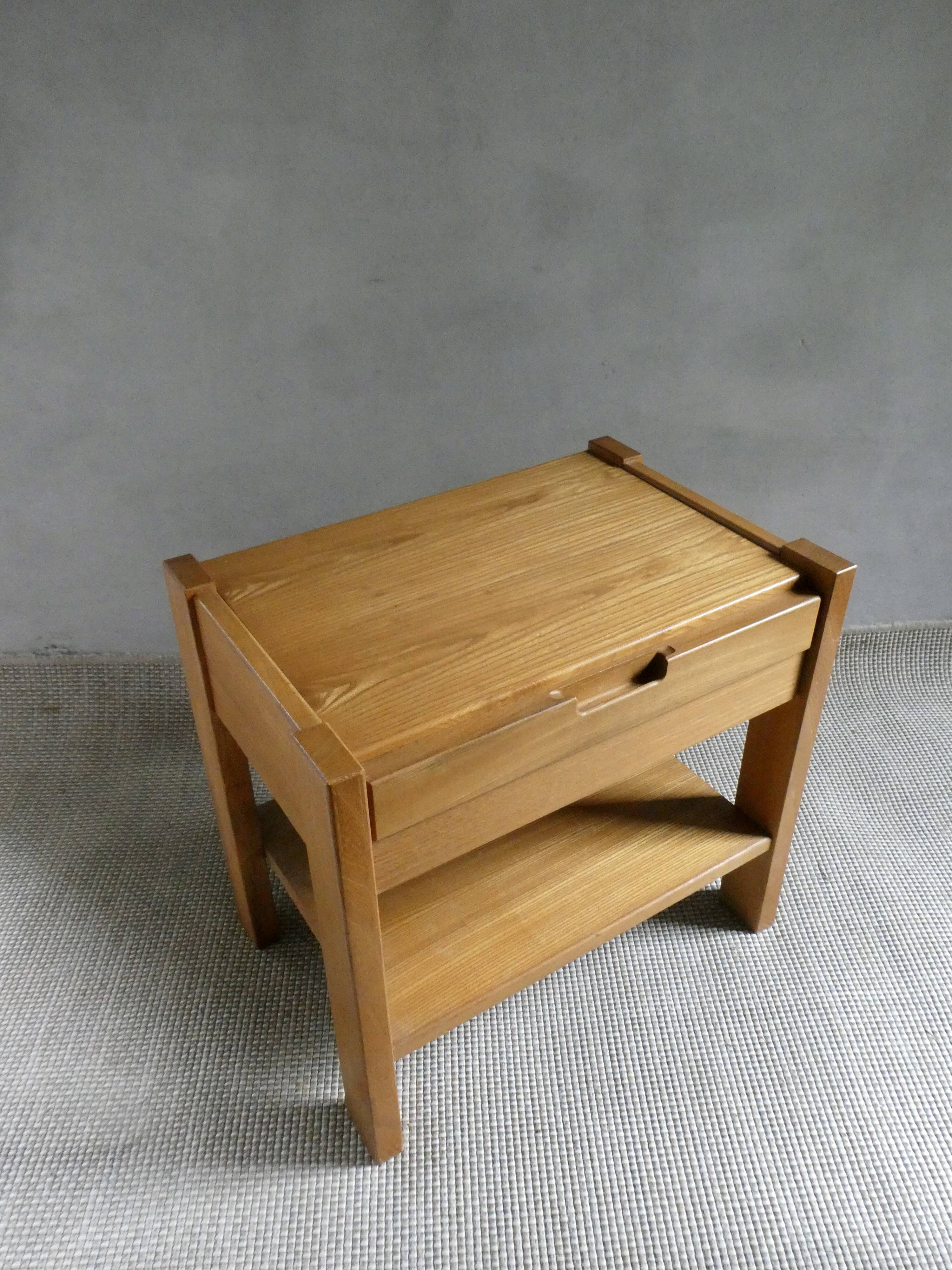 Simat France solid elm bedside table, 1980s