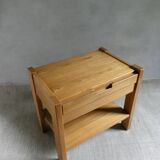 Simat France solid elm bedside table, 1980s