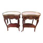 Pair of kidney tables in marquetry and marble