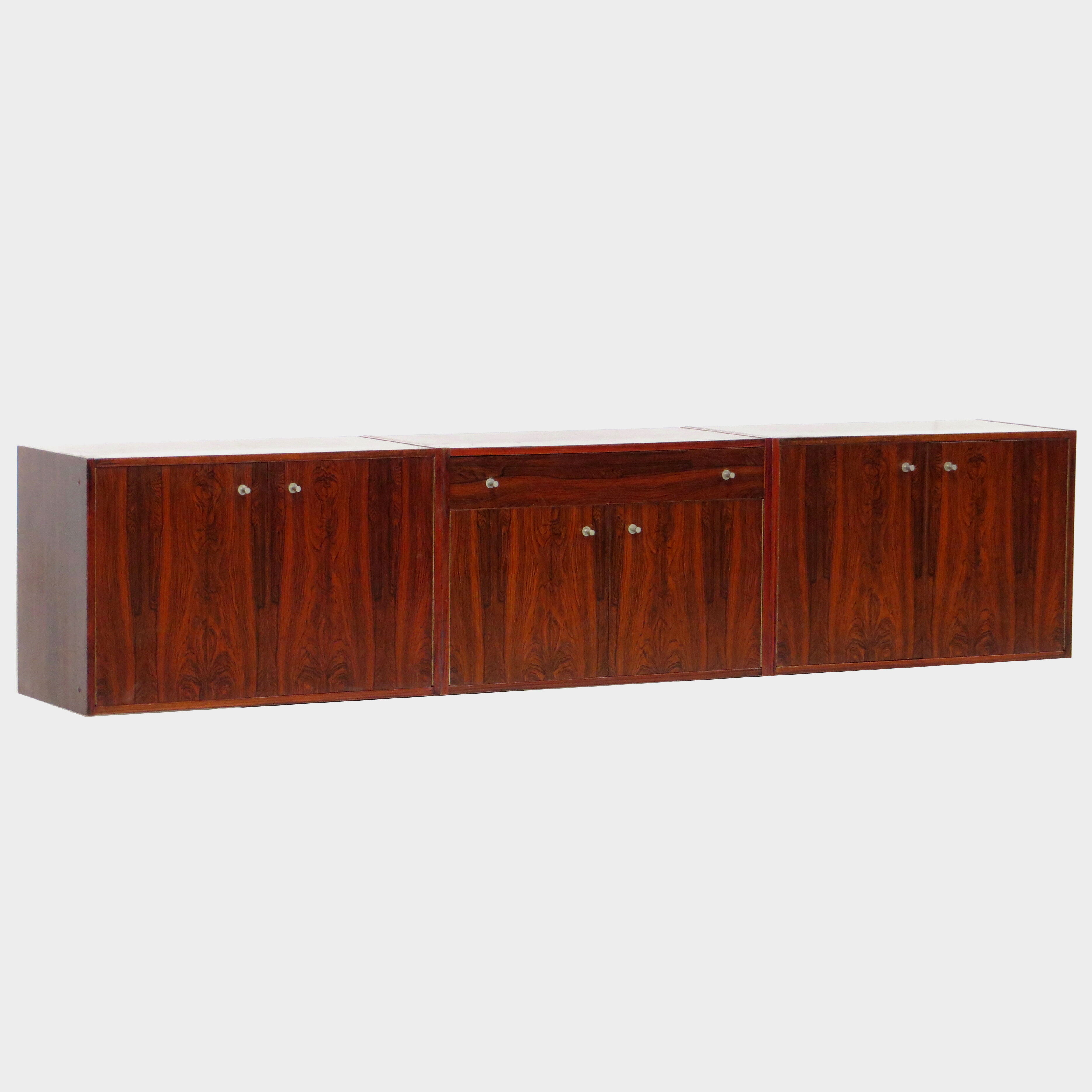 Rosewood wall mounted floating sideboard / TV cabinet / bookcase wall system unit, 1960s