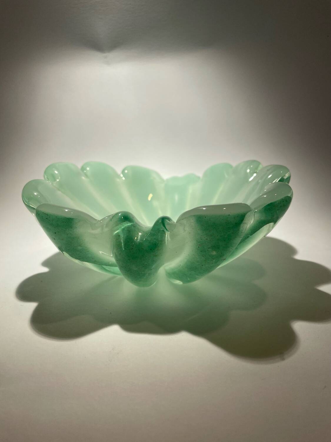Sommerso ashtray lined with opaline green, Murano