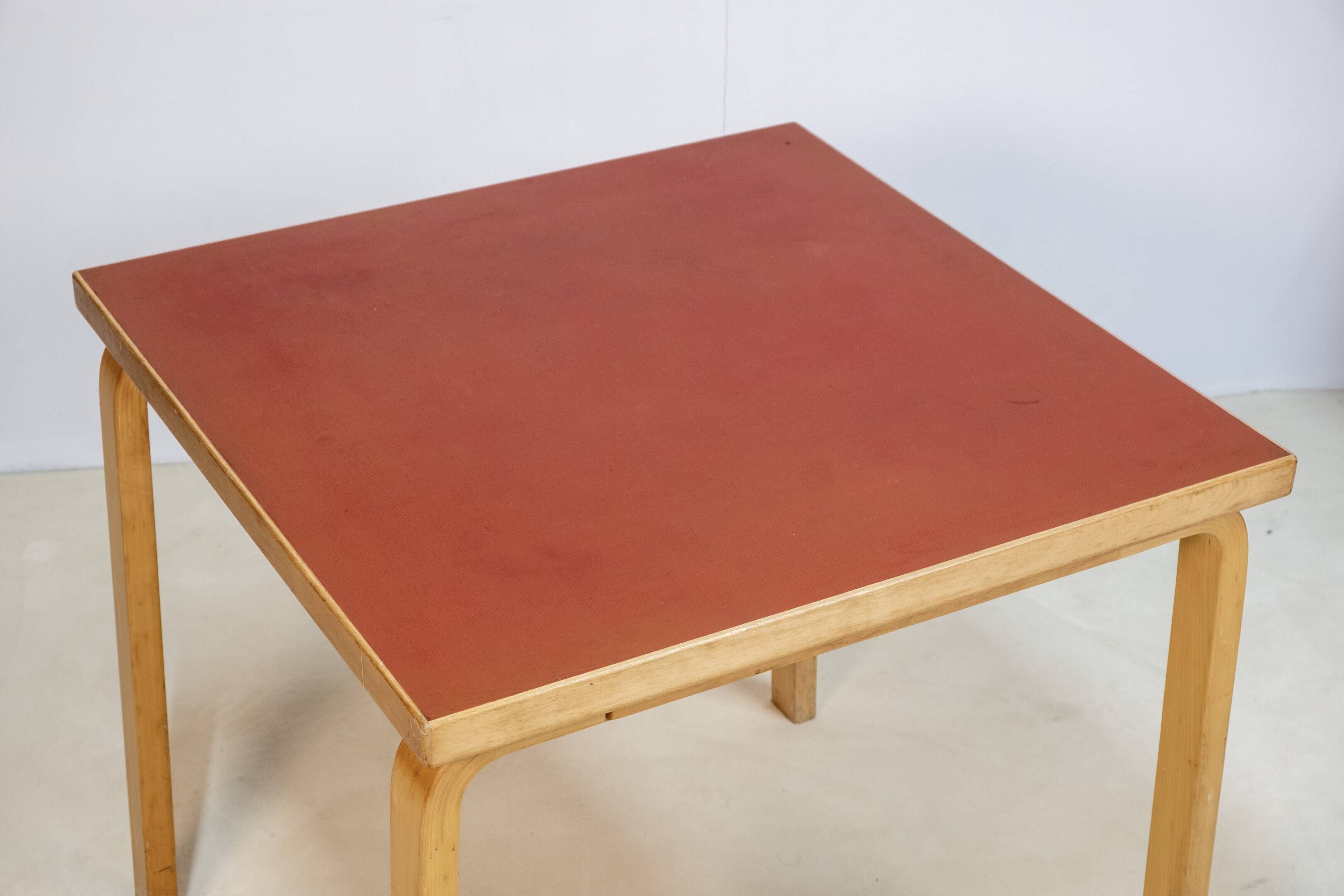 Alvar Aalto Model 81C Square Dining Table in Red Linoleum, Artek, 1970s