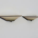 Pair of vintage italian design wall lights in metal and pink frosted glass. year 80