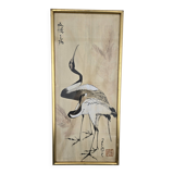 Peinture sur soie japonaise ancienne - Les deux grues