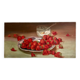 Oil on canvas, still life with strawberries signed Raymond JAFFRÉ (1918-2003)