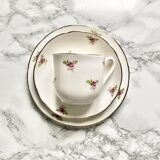 Teacup on its saucer and porcelain cake plate