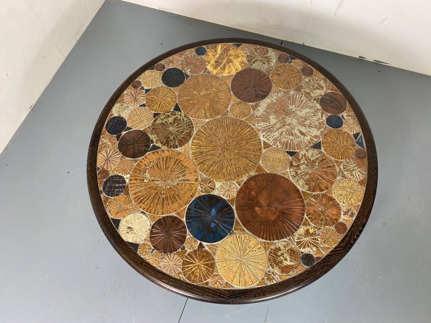Round Ceramic and Oak Coffee Table by Tue Poulsen for Haslev Møbelsnedkeri, Denmark, 1963