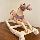 Hand-painted antique rocking horse – pastel nursery decor, heirloom toy